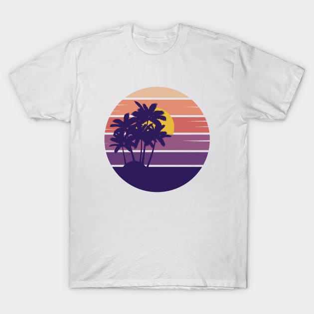 Retro Style Sunset Beach Palm Tree T-Shirt by Yus Made